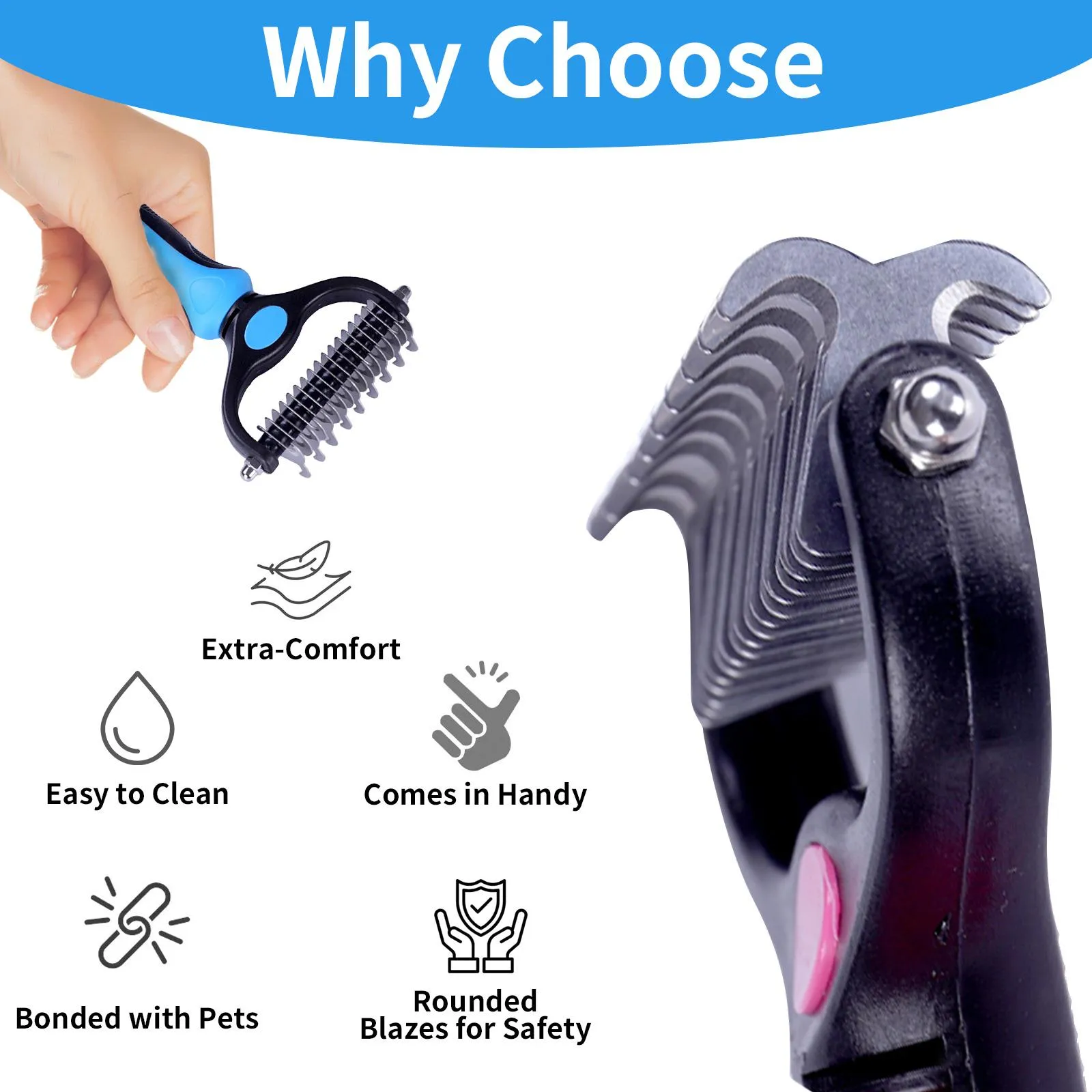 Pet Grooming Brush-Double Sided Hurtless Shedding and Dematting Undercoat Rake Comb for Dogs and Cats, No More Nasty Shedding or Flying Hair