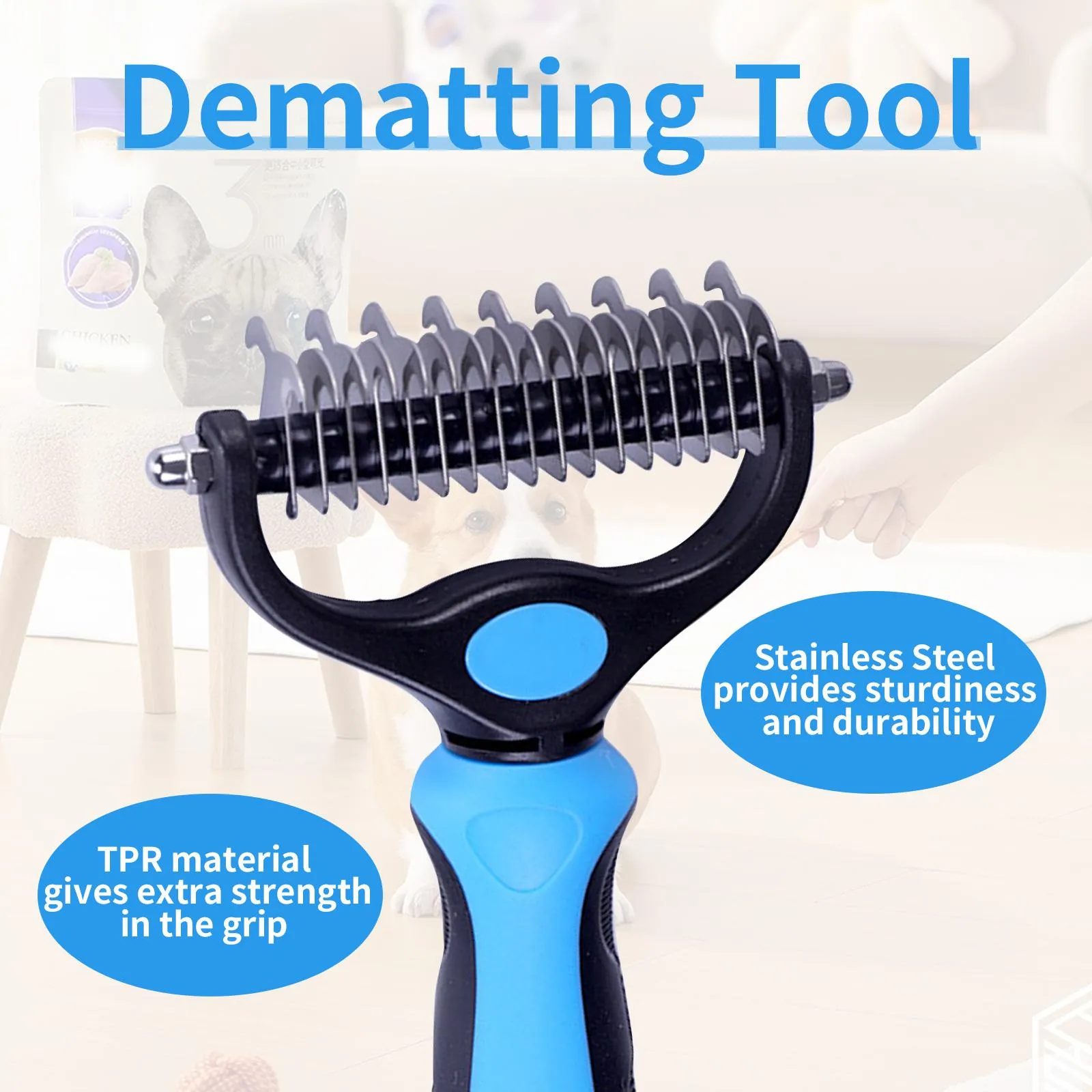 Pet Grooming Brush-Double Sided Hurtless Shedding and Dematting Undercoat Rake Comb for Dogs and Cats, No More Nasty Shedding or Flying Hair